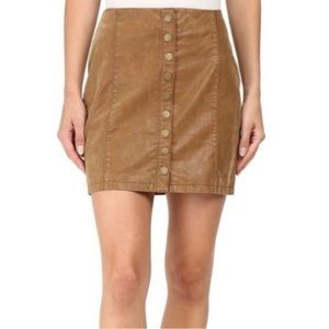 Free People Faux Tan Leather Button Front Mini Skirt Women’s Size 6